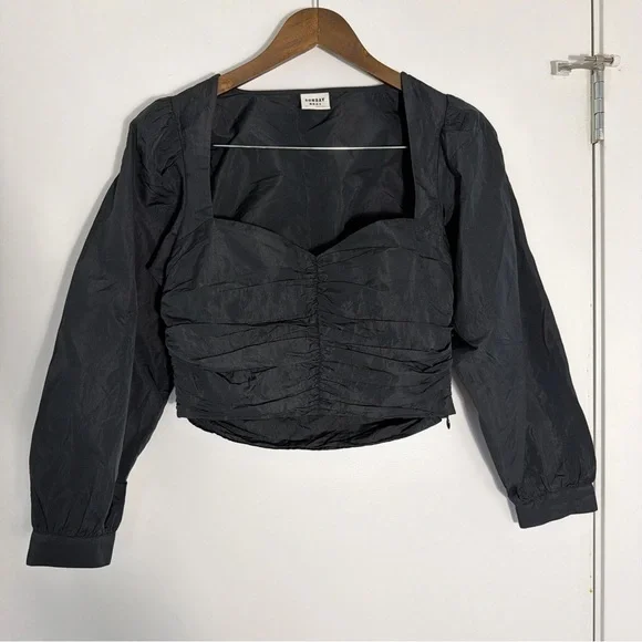 Aritzia Sunday Best Black Ruched Blouse - Picture 2 of 9